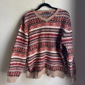 NWOT Orange St. John's Bay Vintage 90s V-Neck Fair Isle Sweater Men's M Cotton W